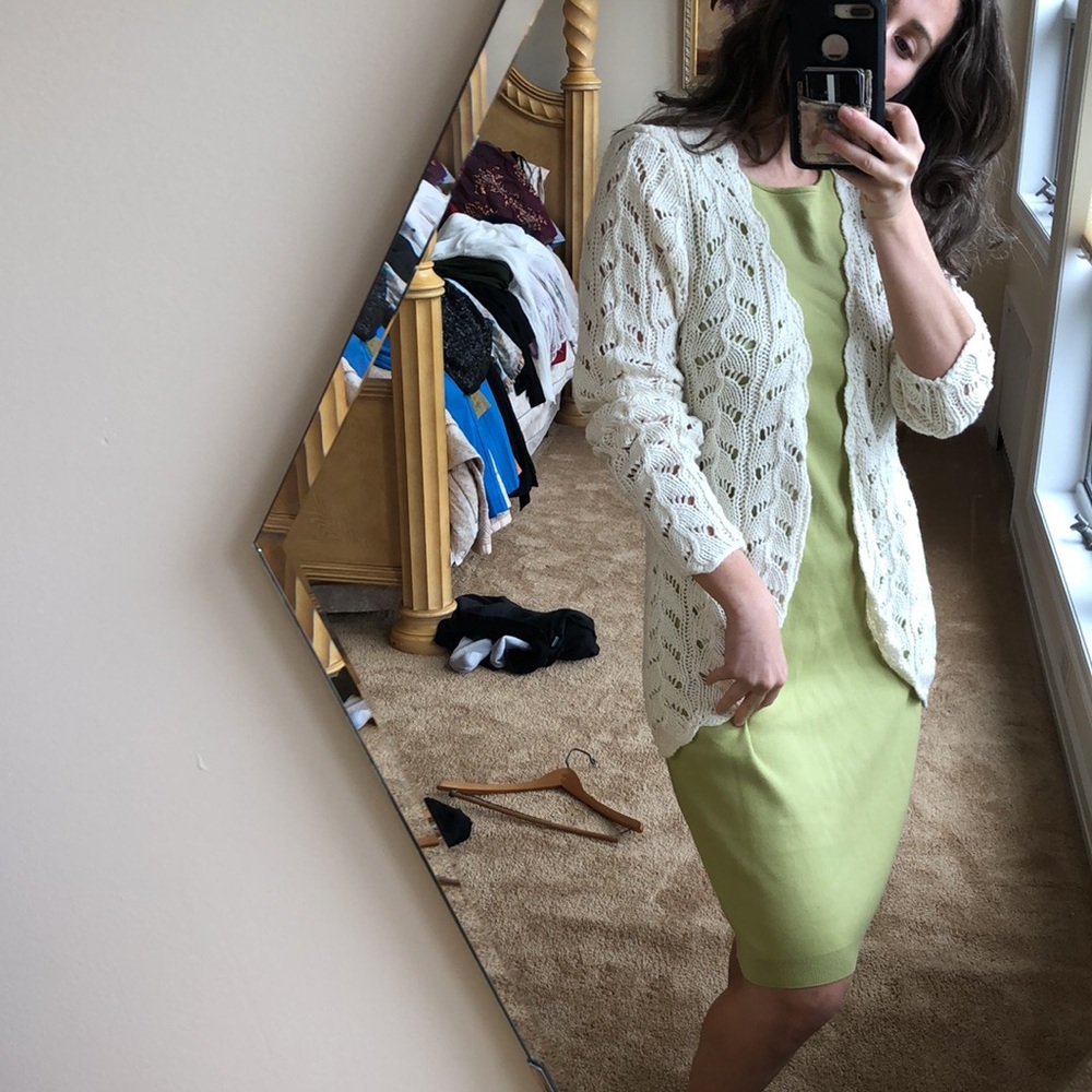 Coldwater Creek Cotton Sleeveless Shift Dress and chunky knit cardigan